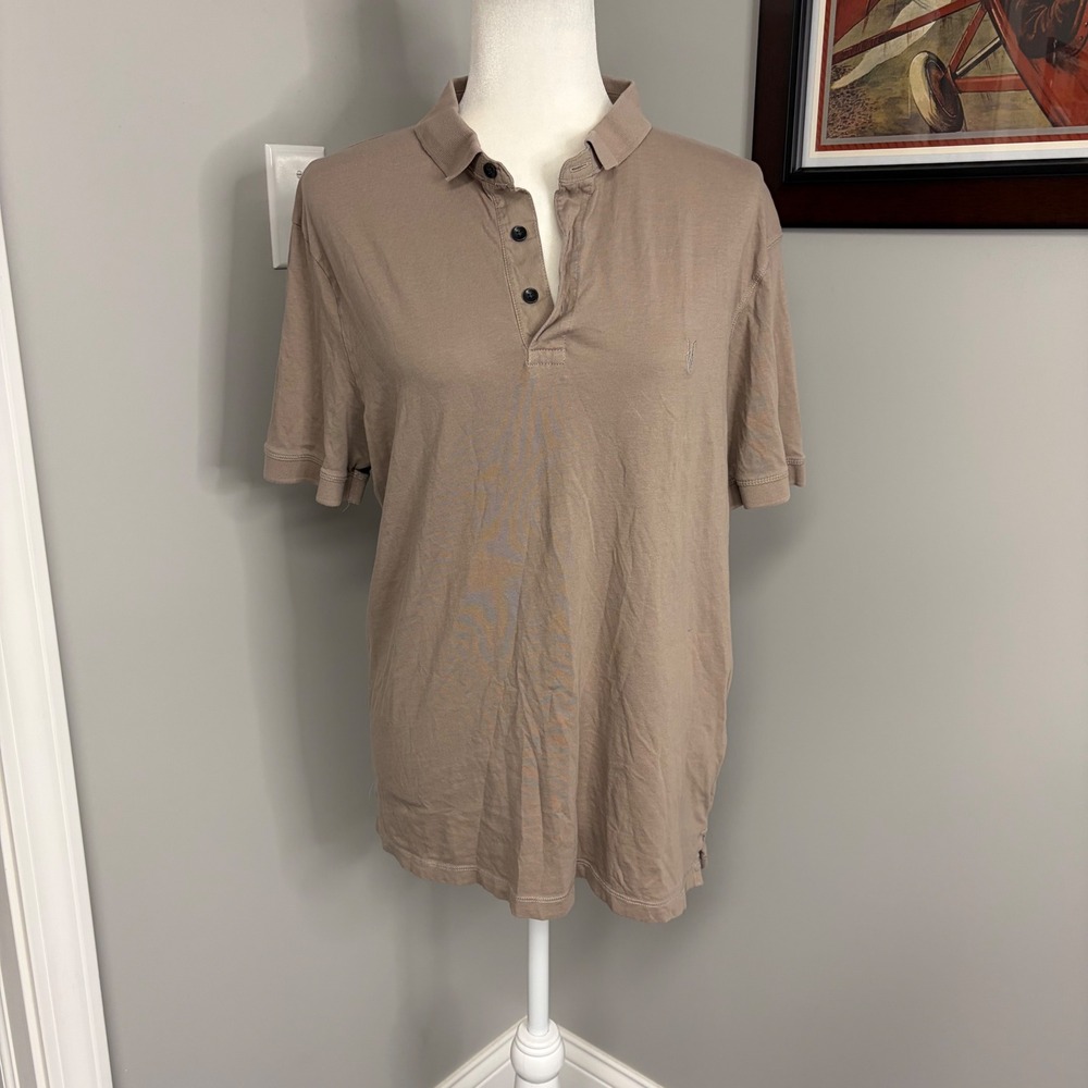 AllSaints Reform Polo Shirt Mens XL Slim Fit Organic Cotton Short Sleeve - Picture 1 of 8